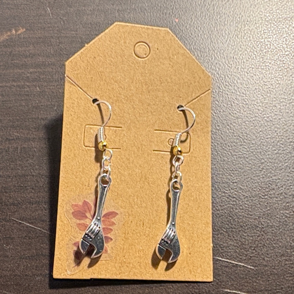 Silver Wrench Dangle Earrings